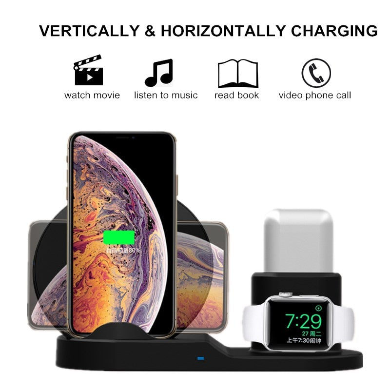 Lightning Fast 3 In 1 Wireless Charger Dock Station For 1) iPhone XR XS Max 8 For 2) Apple Watch 2 3 4 For 3) Air pods For Samsung
