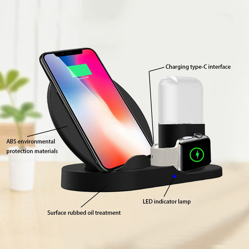 Lightning Fast 3 In 1 Wireless Charger Dock Station For 1) iPhone XR XS Max 8 For 2) Apple Watch 2 3 4 For 3) Air pods For Samsung