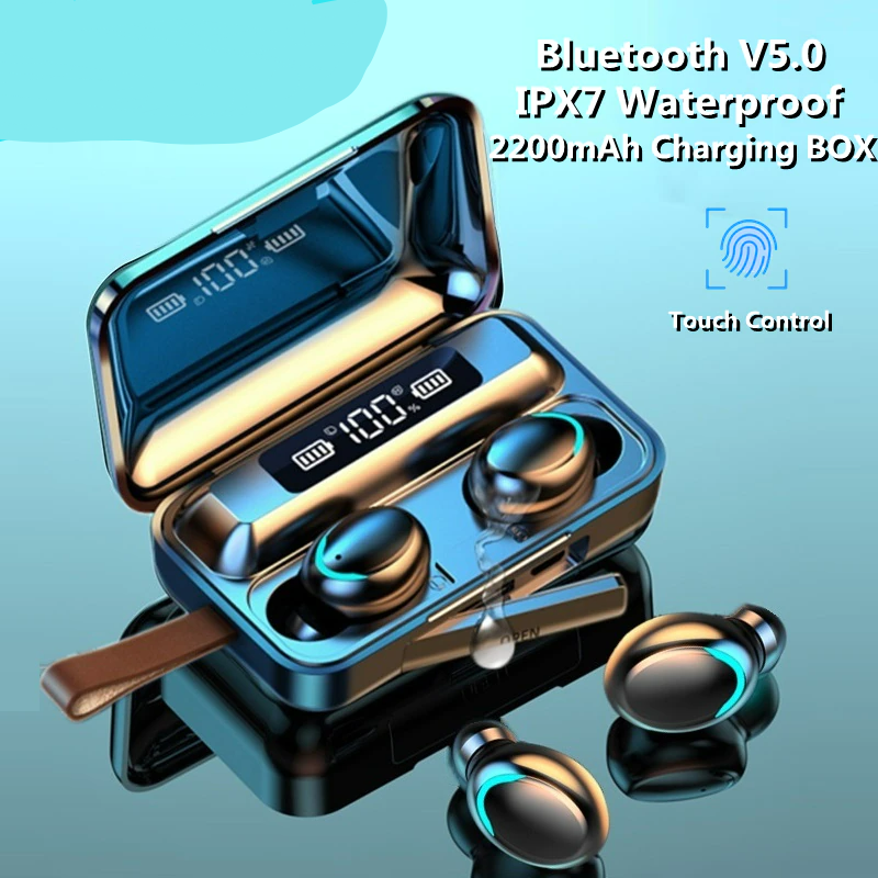 ND Bluetooth 5.0 Earphones 2200mAh Charging Box Wireless Headphone Stereo Sports Waterproof Earbuds Headsets With Mic|Bluetooth Earphones & Headphones|