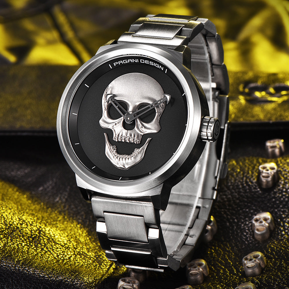 PAGANI DESIGN Punk 3D Skull Personality Retro Fashion Men&#39;s Watches Large Dial