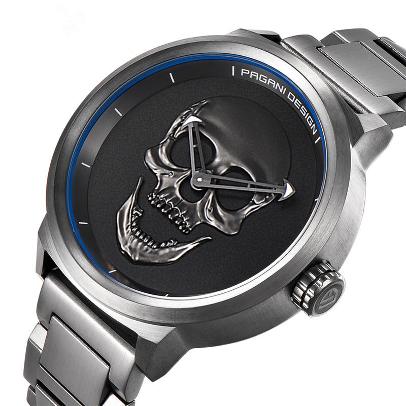 PAGANI DESIGN Punk 3D Skull Personality Retro Fashion Men's Watches Large Dial