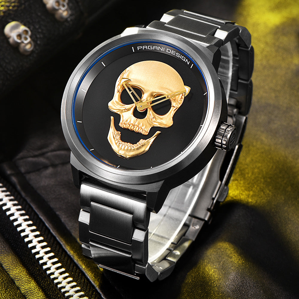 PAGANI DESIGN Punk 3D Skull Personality Retro Fashion Men&#39;s Watches Large Dial