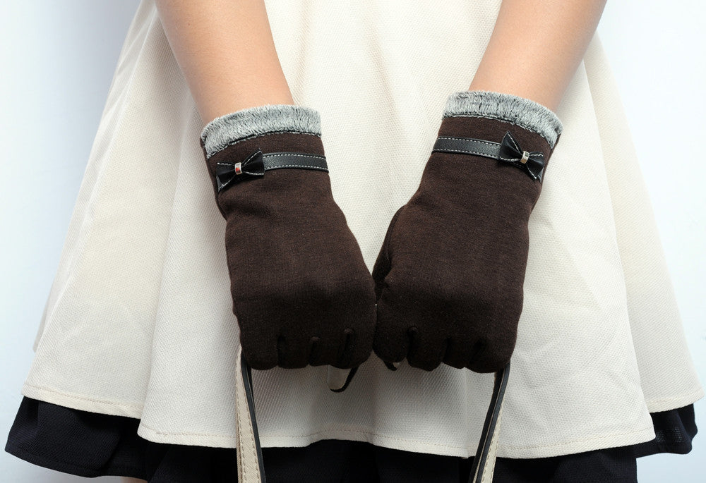 Elegant Womens Gloves Cashmere Lined Full Finger Gloves