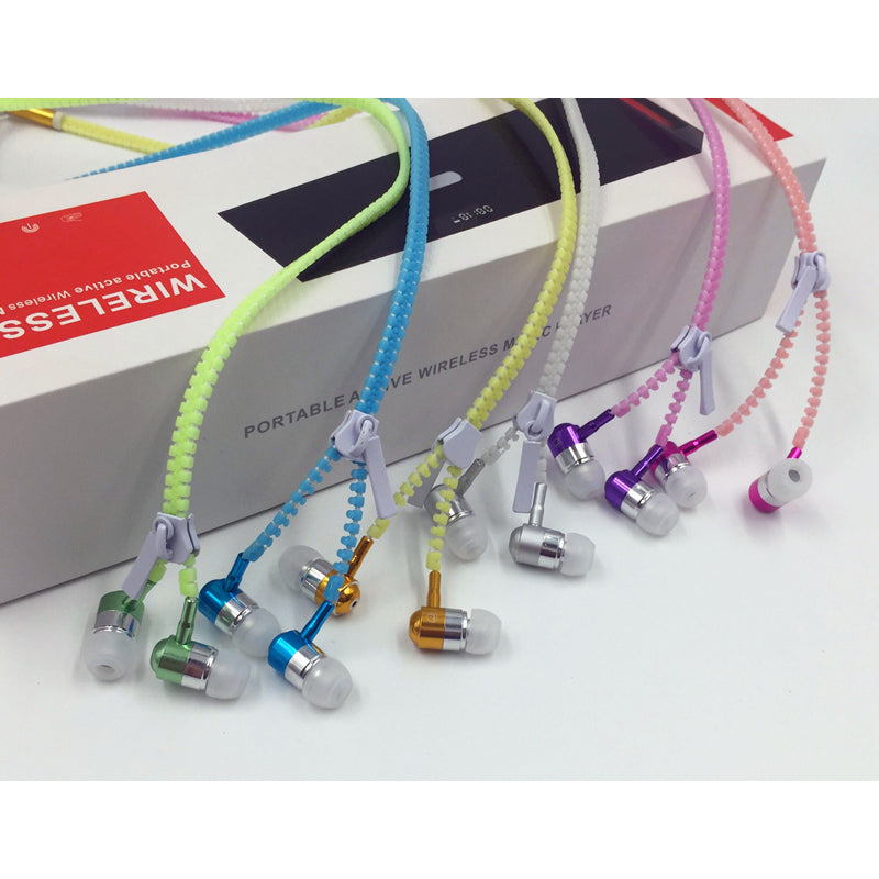 In-Ear Noise Cancelling Glowing Earphones with Microphone Zipper (White)