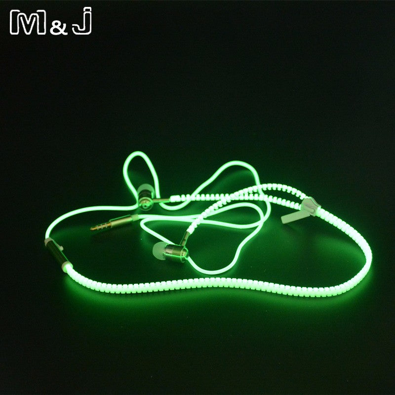 In-Ear Noise Cancelling Glowing Earphones with Microphone Zipper (White)