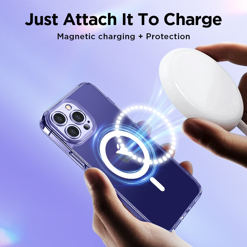 Joyroom Magnetic Case For Iphone 14 Diamond Transparent Cover For Iphone 14 13 Pro Max Case Wireless Charger Magnet Back Cover - Mobile Phone Cases &amp;amp; Covers