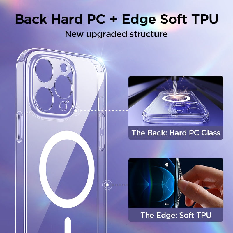 Magnetic Case For Iphone 14 Diamond Transparent Cover For Iphone 14 13 Pro Max Case Wireless Charger