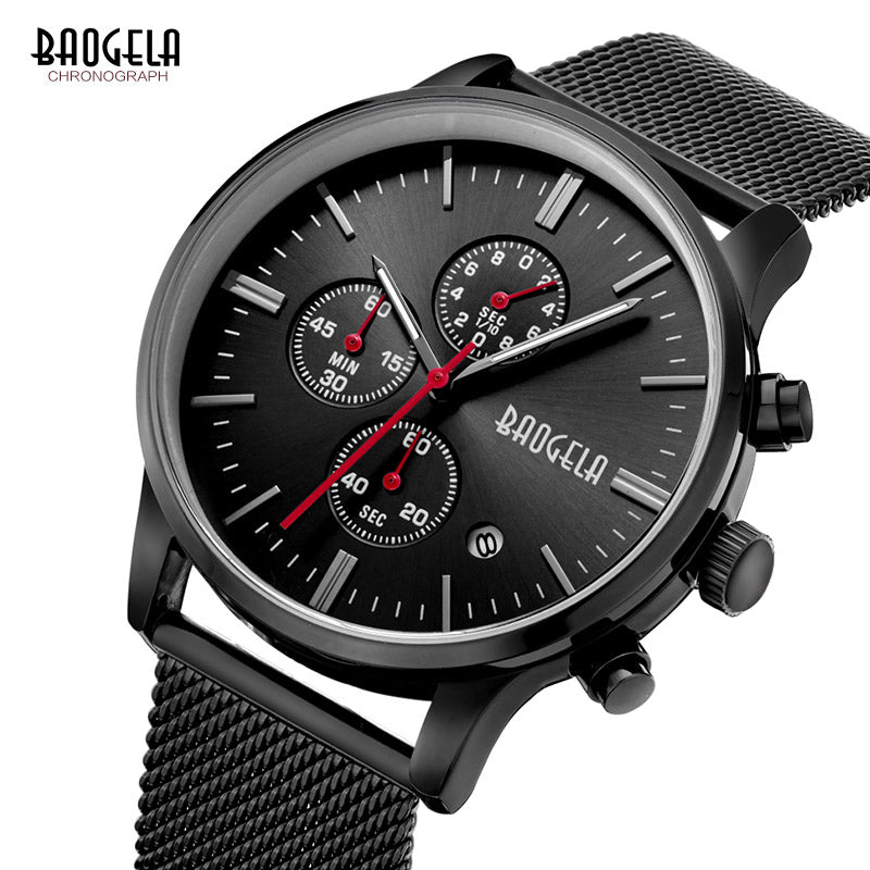 BAOGELA Fashion Men&#39;s Sports quartz-watch stainless steel mesh Brand men watches