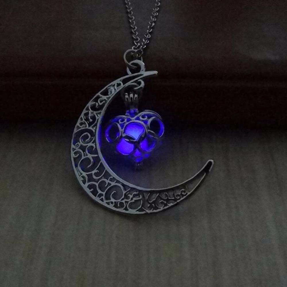 New Crescent Moon Good Luck Necklace With Luminous Gems