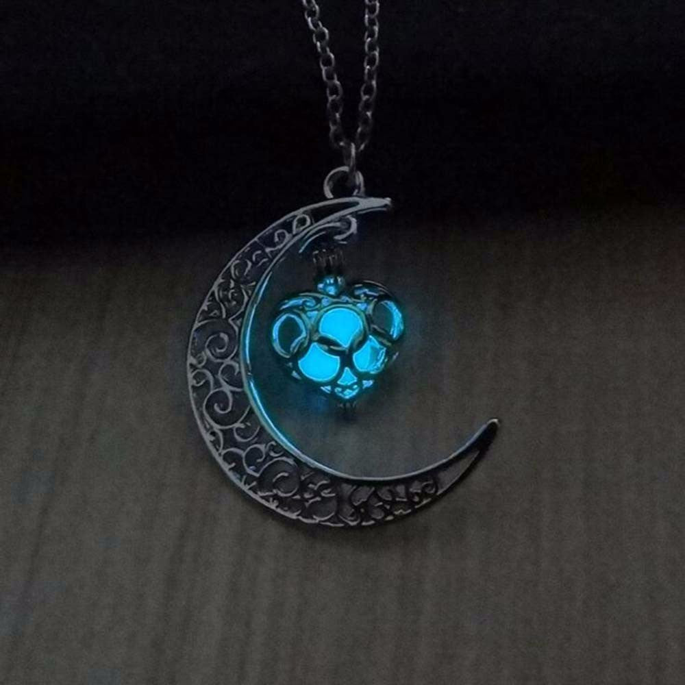 New Crescent Moon Good Luck Necklace With Luminous Gems