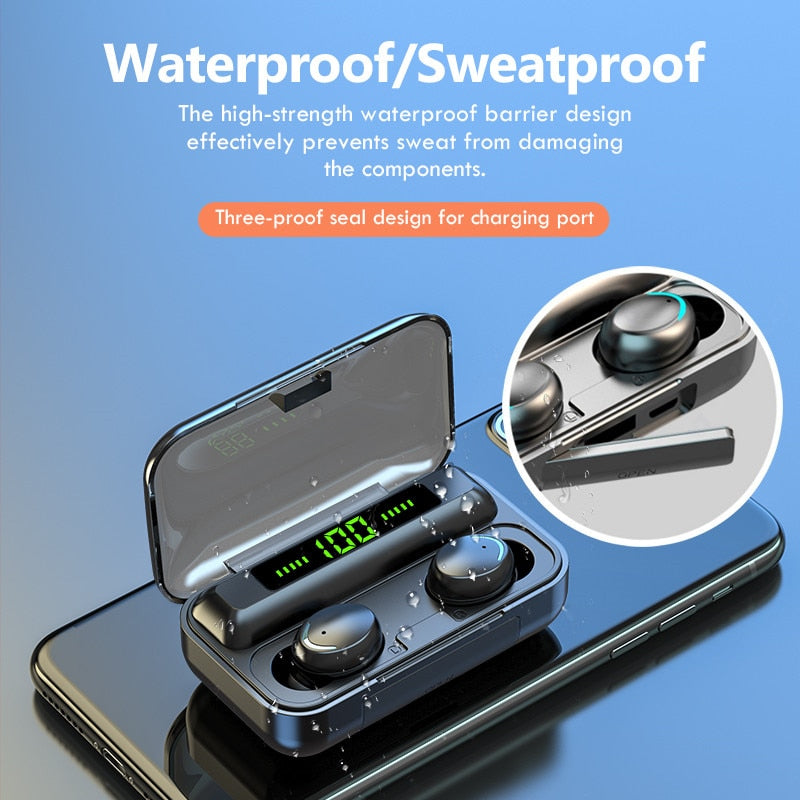 Bluetooth 5.0 Earphones 2200mAh Charging Box Wireless Headphone 9D Stereo Sports Waterproof Earbuds Headsets