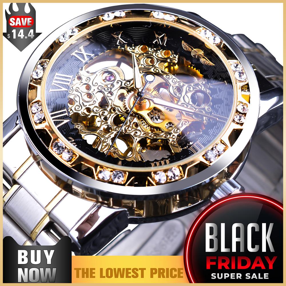 Royal Design Men Fashion Diamond Luminous Gear Movement  - Top Luxury Male Mechanical Skeleton Watch