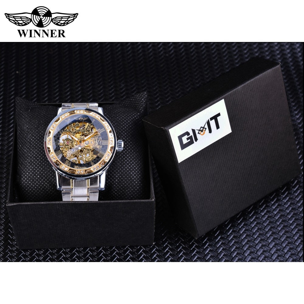 Royal Design Men Fashion Diamond Luminous Gear Movement  - Top Luxury Male Mechanical Skeleton Watch