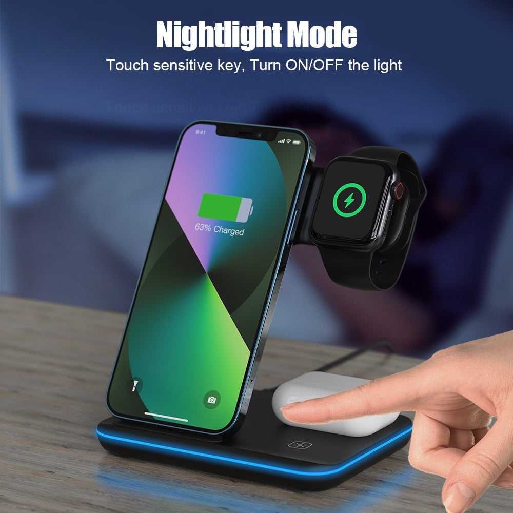 Wireless Charger Stand 15W Qi Fast Charging Station Dock for Apple Watch iWatch 7 AirPods Pro For iPhone 14 13 12 11 Pro XS XR X|Wireless Chargers|