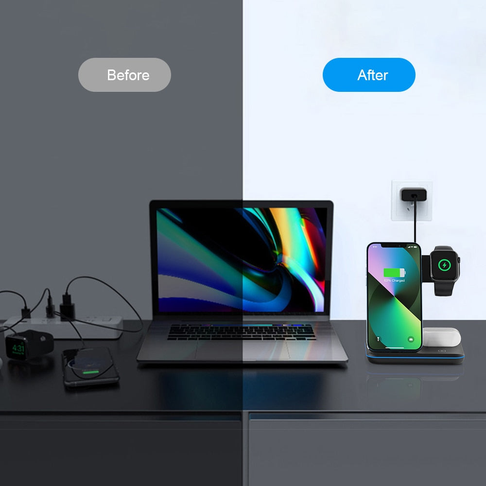 Wireless Charger Stand 15W Qi Fast Charging Station Dock for Apple Watch iWatch 7 AirPods Pro For iPhone 14 13 12 11 Pro XS XR X|Wireless Chargers|