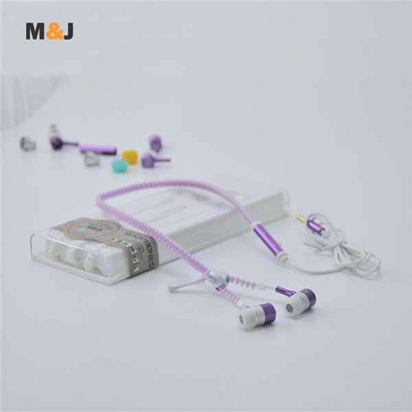 In-Ear Noise Cancelling Glowing Earphones with Microphone Zipper (White)