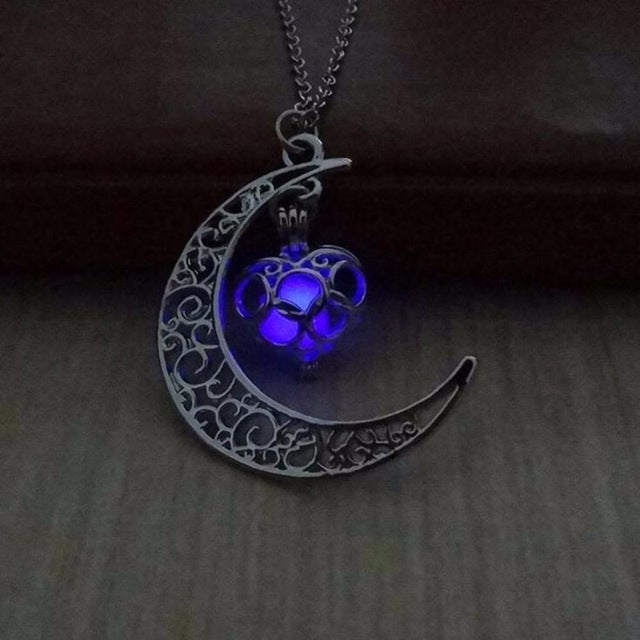 New Crescent Moon Good Luck Necklace With Luminous Gems