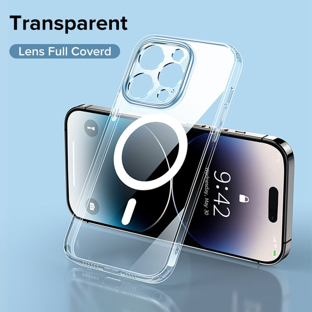 Magnetic Case For Iphone 14 Diamond Transparent Cover For Iphone 14 13 Pro Max Case Wireless Charger