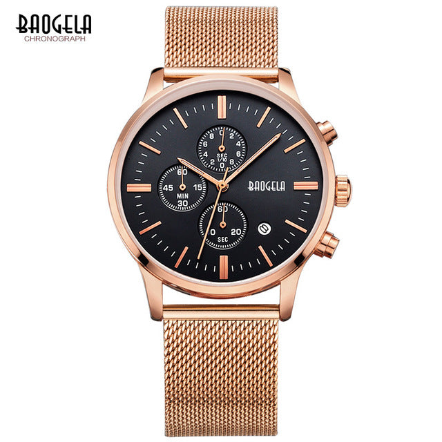 BAOGELA Fashion Men&#39;s Sports quartz-watch stainless steel mesh Brand men watches