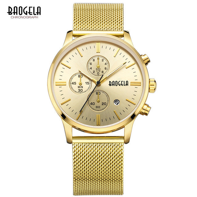BAOGELA Fashion Men&#39;s Sports quartz-watch stainless steel mesh Brand men watches