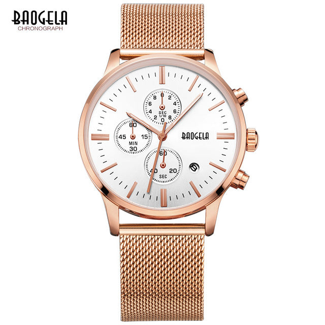 BAOGELA Fashion Men&#39;s Sports quartz-watch stainless steel mesh Brand men watches