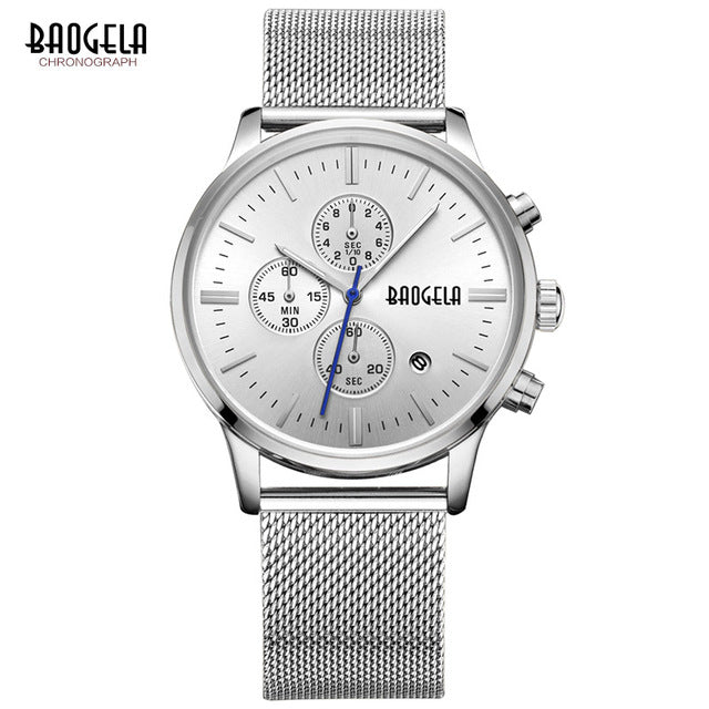 BAOGELA Fashion Men&#39;s Sports quartz-watch stainless steel mesh Brand men watches