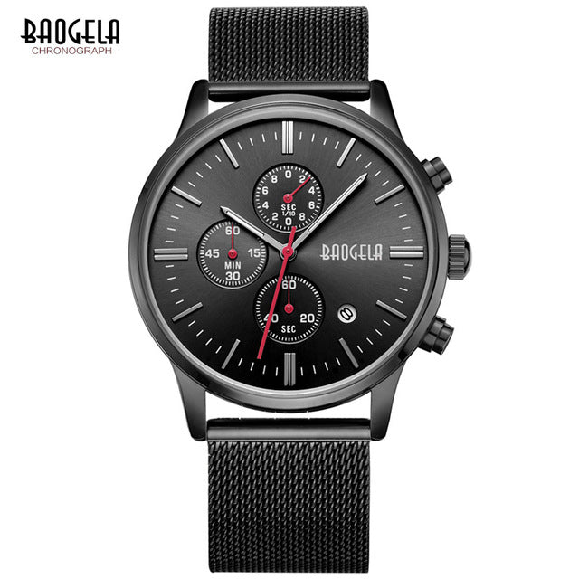 BAOGELA Fashion Men&#39;s Sports quartz-watch stainless steel mesh Brand men watches