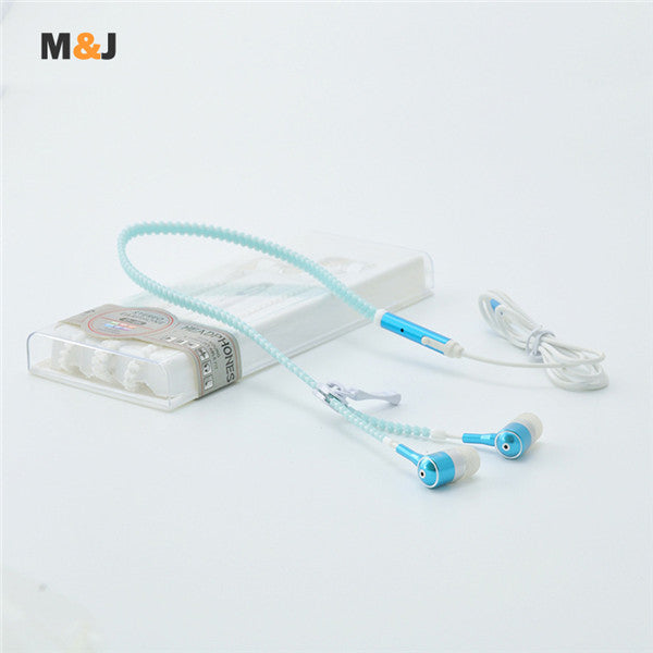 In-Ear Noise Cancelling Glowing Earphones with Microphone Zipper (White)
