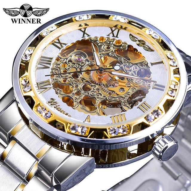Royal Design Men Fashion Diamond Luminous Gear Movement  - Top Luxury Male Mechanical Skeleton Watch