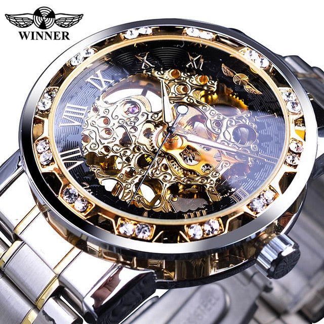 Royal Design Men Fashion Diamond Luminous Gear Movement  - Top Luxury Male Mechanical Skeleton Watch