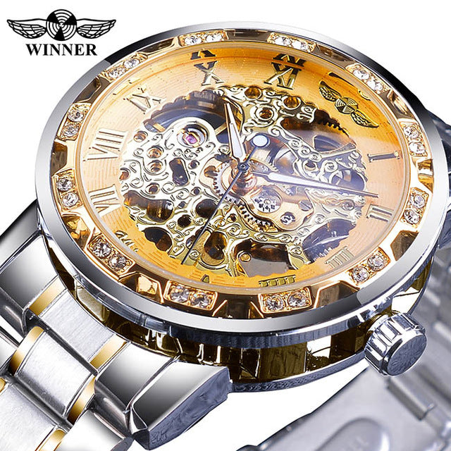 Royal Design Men Fashion Diamond Luminous Gear Movement  - Top Luxury Male Mechanical Skeleton Watch