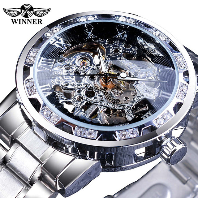 Royal Design Men Fashion Diamond Luminous Gear Movement  - Top Luxury Male Mechanical Skeleton Watch