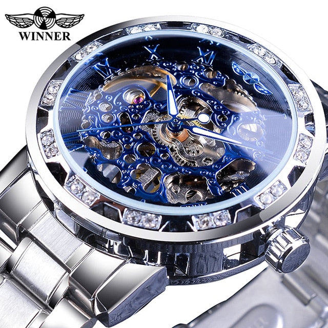 Royal Design Men Fashion Diamond Luminous Gear Movement  - Top Luxury Male Mechanical Skeleton Watch