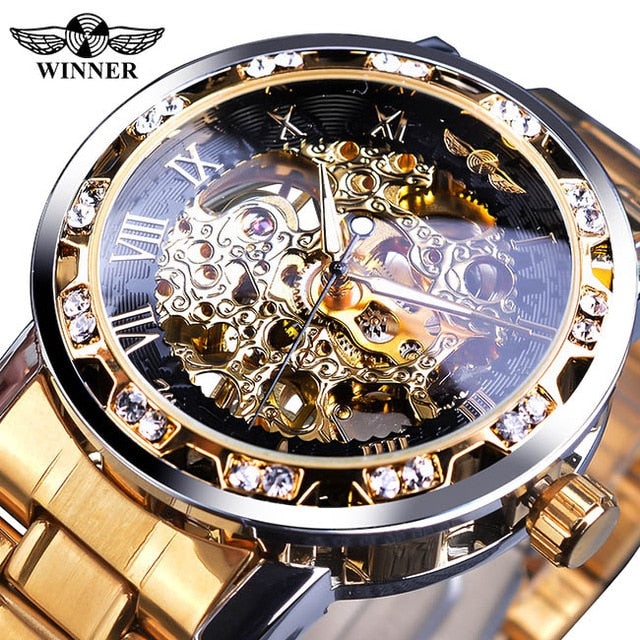 Royal Design Men Fashion Diamond Luminous Gear Movement  - Top Luxury Male Mechanical Skeleton Watch