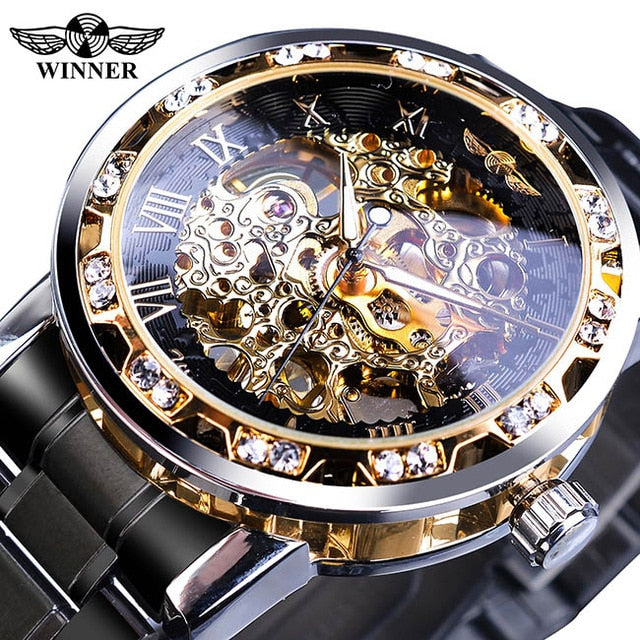 Royal Design Men Fashion Diamond Luminous Gear Movement  - Top Luxury Male Mechanical Skeleton Watch