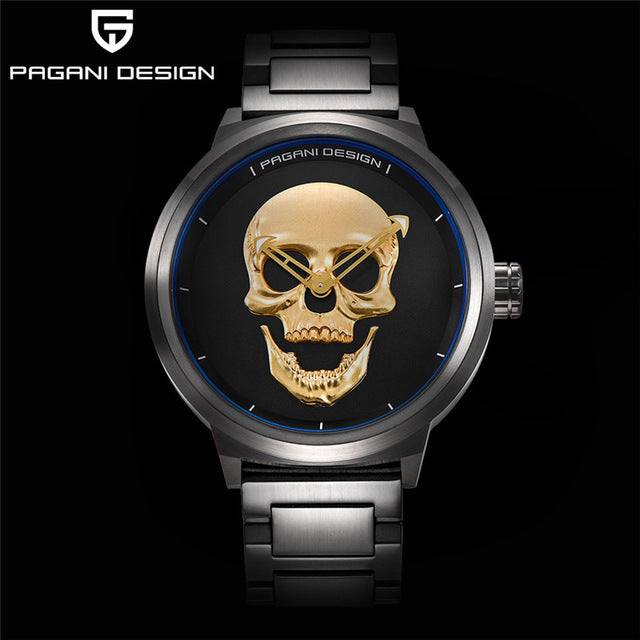 PAGANI DESIGN Punk 3D Skull Personality Retro Fashion Men&#39;s Watches Large Dial