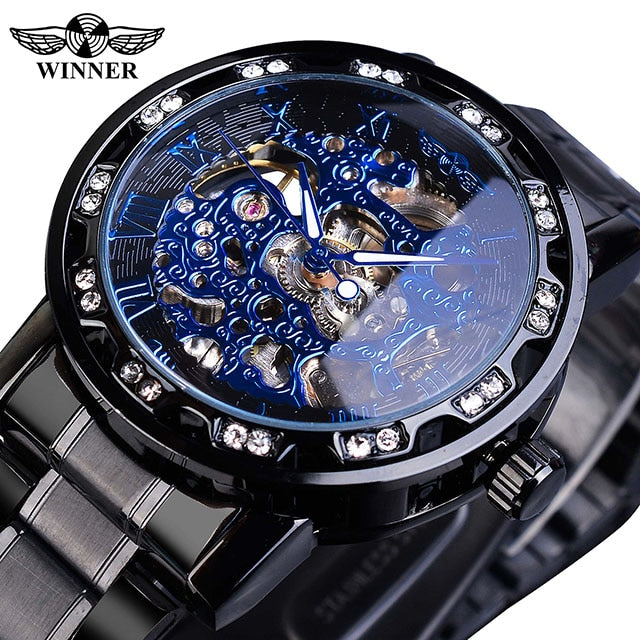 Royal Design Men Fashion Diamond Luminous Gear Movement  - Top Luxury Male Mechanical Skeleton Watch