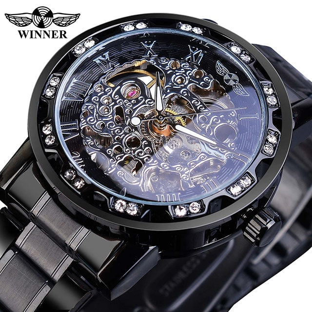 Royal Design Men Fashion Diamond Luminous Gear Movement  - Top Luxury Male Mechanical Skeleton Watch