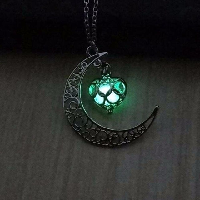 New Crescent Moon Good Luck Necklace With Luminous Gems