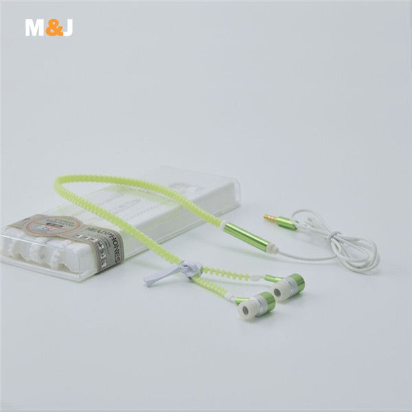 In-Ear Noise Cancelling Glowing Earphones with Microphone Zipper (White)