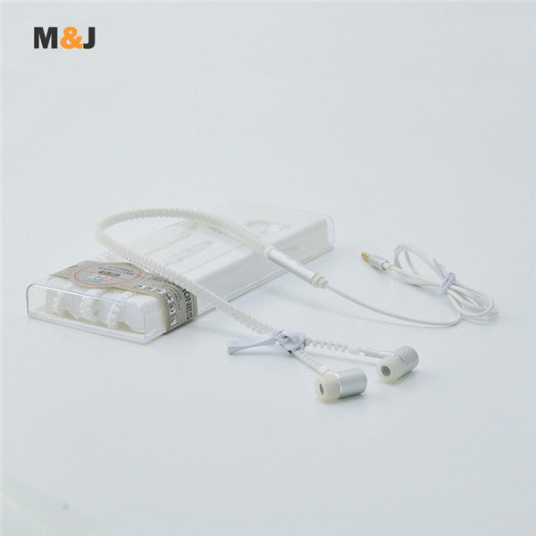 In-Ear Noise Cancelling Glowing Earphones with Microphone Zipper (White)